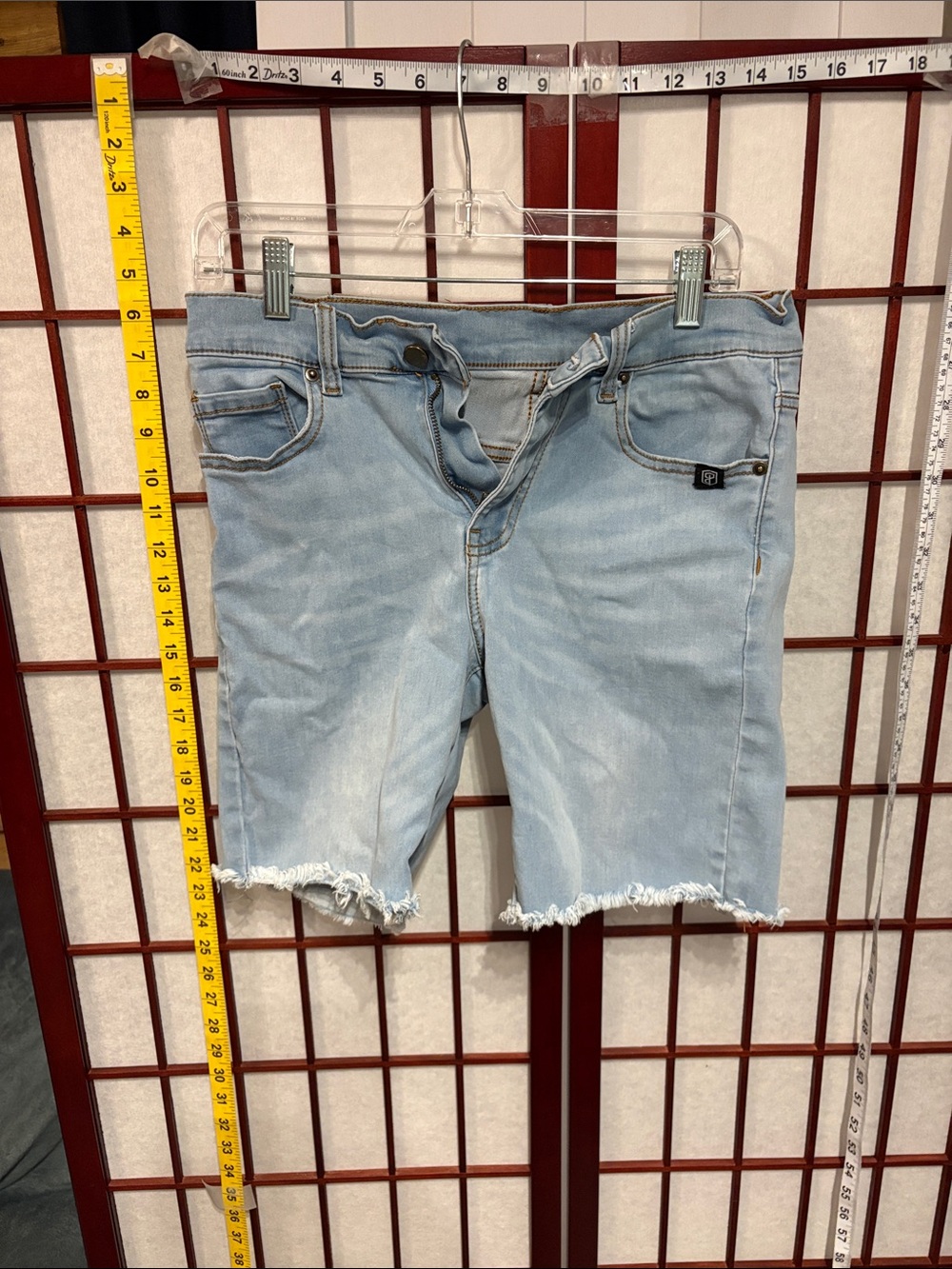 Women's Light Blue Frayed Hem Denim Bermuda Shorts